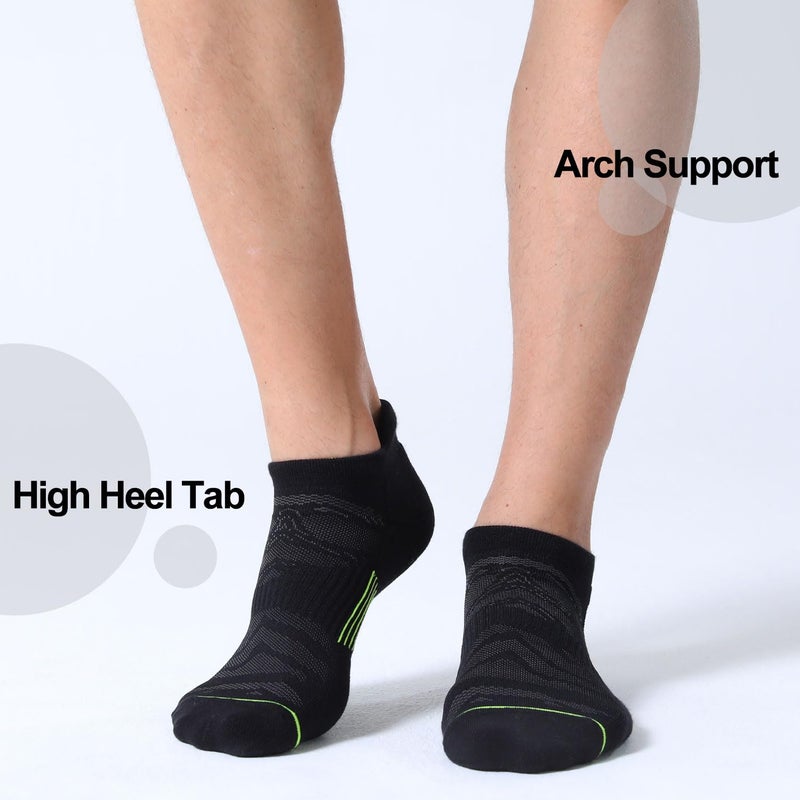 FITRELL 6 Pack Men's Ankle Running Socks Low Cut Cushioned No Show Athletic Sports Socks, Shoe Size 9-12, Black+Green - Image 3